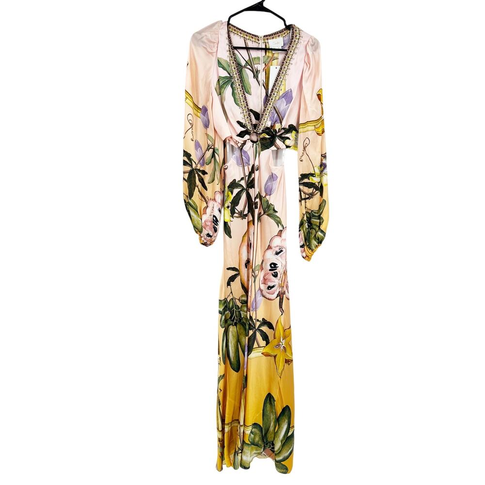 Camilla U-Ring Cut Out Dress in Original Sin‎ Silk Maxi Size L NEW - Picture 2 of 12